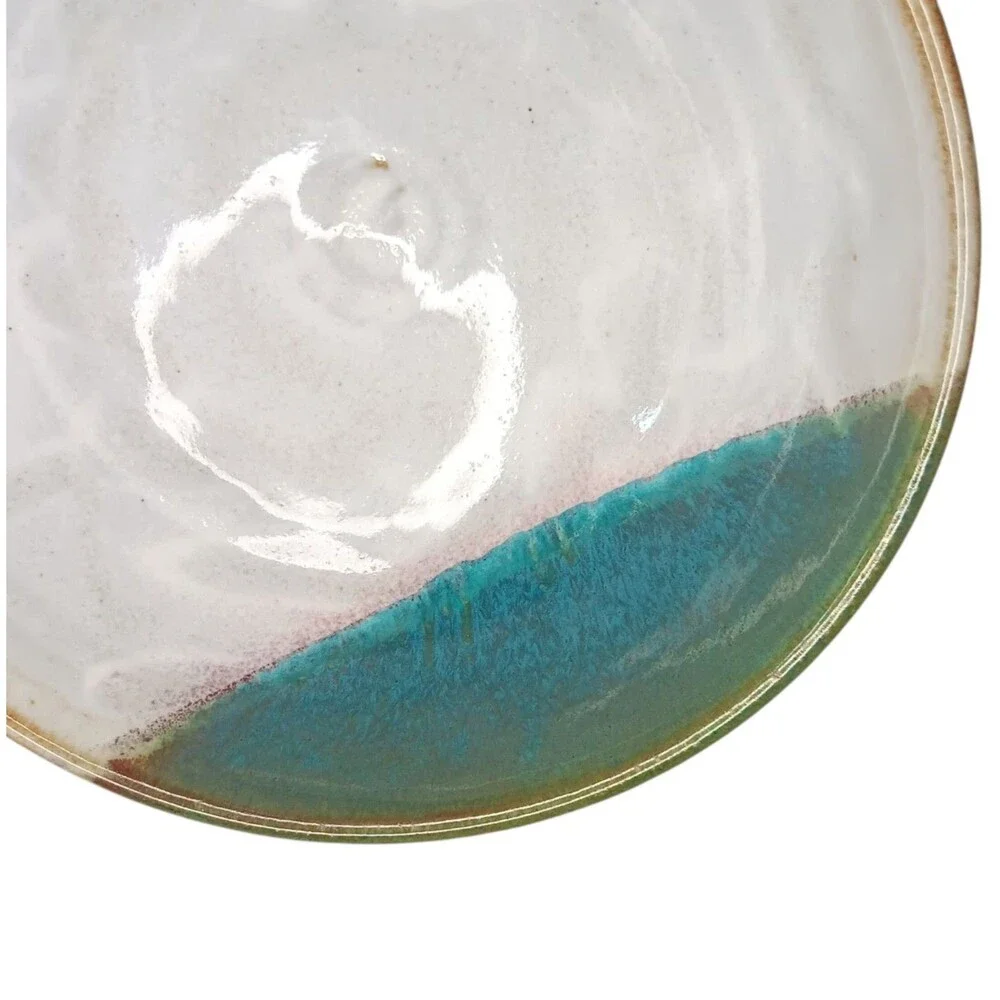 Studio Pottery Bowl Cream Green Blue Tan Signed Harris Ramen Rice Noodle Bowl